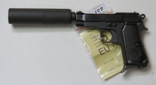 A deactivated suppressed Beretta model 34 9mm Kurz calibre pistol, with removable steel suppressor.