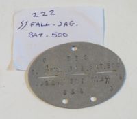 A WWII German 222 SS Fallschirmjager Battalion .500 dog tag.