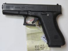 A deactivated Glock 17 9mm second generation pistol. Latest EU spec, with certificate.