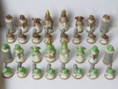 A rare Rudolstadt vintage chess set; Porcelain, hand painted and part-gilded chess game,