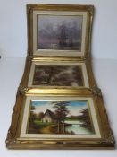 Three c1980s oil on board paintings of v