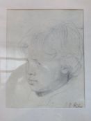 Pencil portrait signed P P Rubbens featuring young child with curled hair in gilded frame,