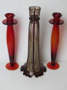 A single ruby and clear glass gilded can