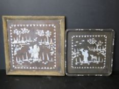 Two Oriental trays each inlaid with Moth