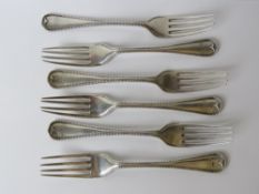 A set of six Victorian hallmarked silver forks bearing London hallmark upon and weighing 309.8g / 9.