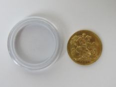 A 1907 22ct gold full sovereign, St George verso, 8g, in protective pod.