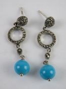 A pair of marcasite earrings, no apparent hallmarks, each measuring 4cm in length.