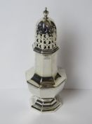 A Walker & Hall HM silver sugar caster of octagonal form, hallmarked for Sheffield 1925,