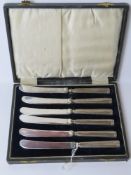 A set of six HM silver handled butter knives, silver plated blades, hallmarked for Sheffield 1924,