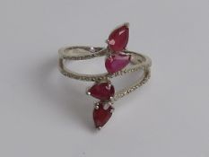 Silver and pink stone ring, size P, stamped 925.