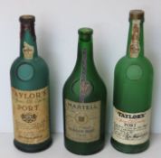 Three vintage bottles, two being for Taylor's Port and one for Martell.
