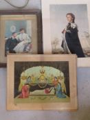 Three vintage prints including portrait of Queen Elizabeth II,