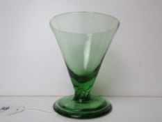 An large emerald glass conical shaped, twisted stem goblet standing 12.5cm high.