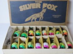 A set of sixteen hand painted glass Christmas ornaments in vintage box, 'The Silver Fox'.