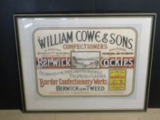 A print of a confectionary advert 'William Cowe & Sons', framed and glazed.