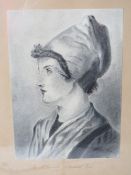 A portrait print titled 'A Flemish Peasant Girl', framed and glazed.