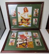 Four Pin Up Girl print montages in matching frames, glazed.