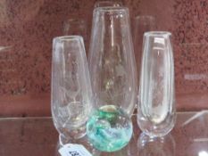 Three etched clear glass bud vases signe