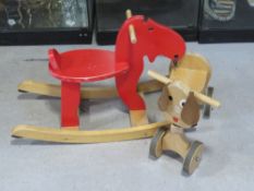 Two wooden children's toys being a rocking horse, approx 73cm in length,