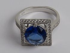 A silver and blue stone ring, size R, st