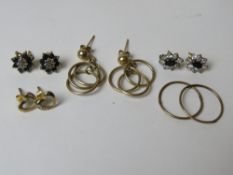Five pairs of yellow metal earrings, total weight 5.