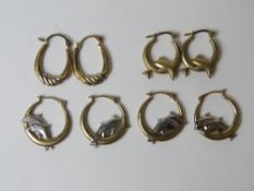 Four pairs of 9ct gold hoop earrings, each stamped 375, total weight 3.5g.