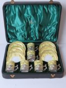 A coffee set for six having HM silver cup holders,