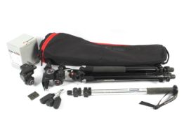 An assortment of Manfrotto and other camera related items.