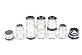 Seven M39 screw mount lenses. To include a Staeble-Lineogon 35mm 1:3.5, two 135mm 1:5.