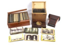 A stereo viewer together with various glass and card slides.