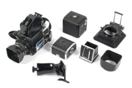 A Hasselblad 500 CM 6x6 medium format camera. With a Carl Zeiss 80mm 1:2.