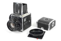 A Hasselblad 500 C 6x6 medium format camera. With a Carl Zeiss 80mm 1:2.