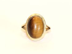 14 k Gelbgold Ring mit Tigerauge, 7,6 gr., Gr. 58