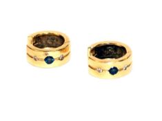 Paar 14 k Gelbgold Creolen mit Safiren und Diamanten, 6,7 gr., D 1,5 cm