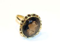 14 k Gelbgold Ring mit Rauchtopas, 7,4 gr., Gr. 58
