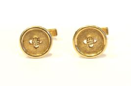Paar 14 k Gelbgold Manschettenknöpfe in Knopfdekor, 17,6 gr.