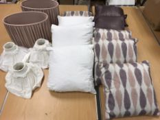 Two handmade dusky pink oval lampshades,