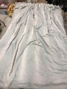 Two pairs of linen type duck egg blue basketweave interlined curtains with fixed double pencil