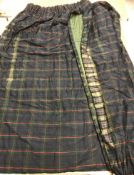 Two pairs of tartan silk interlined curtains in blue,