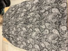 A pair of cotton mix grey ground foliate decorated interlined curtains with fixed triple pencil