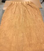 A pair of crinkle silk type gold lined curtains with fixed triple pencil pleat headings,