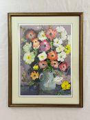 Painting by local artist Marjorie Baker 'Ranunculus'. 70cm X 56cm.