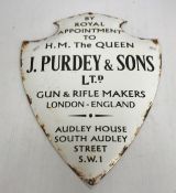 A J Purdey & Sons Limited shield shaped sign, inscribed 