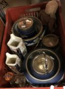 A collection of items to include various Adams Jasperware type china to include biscuit barrels,