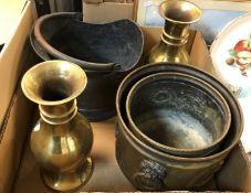 A pair of Chinese style baluster shaped brass vases approx. 30.