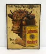 A rare vintage Colman's Mustard sign bearing bulls head and mustard tin and inscribed 