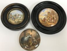 A collection of three 19th Century Pratt ware type pot lids comprising 