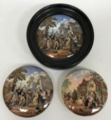 A collection of three 19th Century Pratt ware type pot lids comprising 
