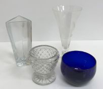 Three boxes of assorted glassware to include various vases, wine glasses etc.