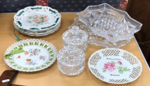 Two heavy cut glass dressing table jars